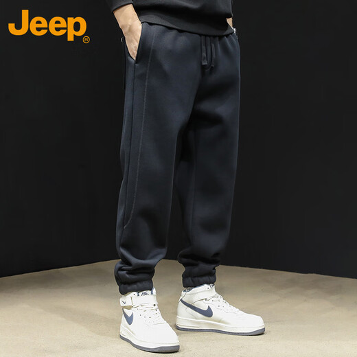 JEEP Casual Pants Men's Autumn and Winter Loose Heavyweight Footwear Pants Men's Warm Pants Sports Pants Black 2XL