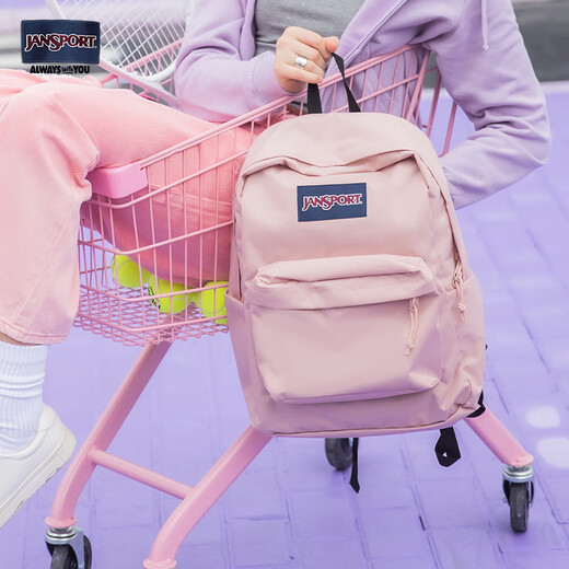 JANSPORT【香菇来了】jansport经典双肩学生多巴胺暮山紫男女时尚出街书包 4QUT7N8-蜜蜡粉-水壶侧袋