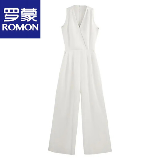 罗蒙（ROMON）2025新款韩版时尚气质裤女高腰法式无袖显瘦阔腿连体女装夏季 白色【面料】 M 建议【90-105斤】