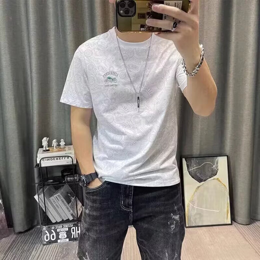 2025 Summer Nueva camiseta de manga corta para huellas bordados para hombres de moda de moda redonda delgada y versátil camisa t-t de t-t qp lu erjiu826 negro 3xl