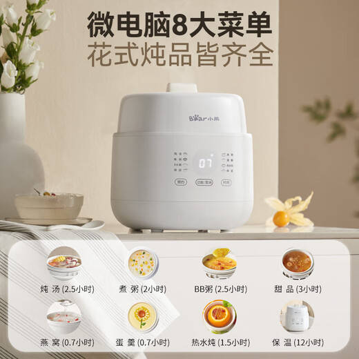 Bear electric stew pot, bird's nest stew pot, water-proof stew pot, household soup pot, electric stew pot, small stew pot for 1-2 people, baby food supplement, small capacity, 1 liter, baby food supplement porridge artifact DDZ-E10N1 without steamer 1L