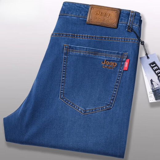 JEEP SPIRIT吉普正品天丝牛仔裤夏季宽松高腰直筒男裤中老年高端长裤子春秋季 蓝色-J723-天丝 22.1莱赛尔 29 -2尺2腰围