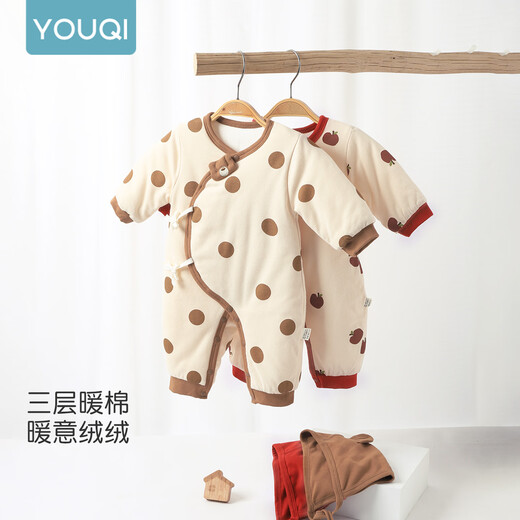 Youqi baby clothes for men and women, autumn and winter jumpsuits for infants and young children, spring and autumn 80g three-layer quilted monk clothes