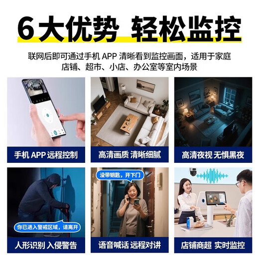 索瑞特360度无死角带全景夜视摄像头高清吸顶吊装家用4G无线wifi云台旋转半球手机远程监控器室内入户门 WIFI-停电续航【远程旋转+语音对讲+智能监测】 64G