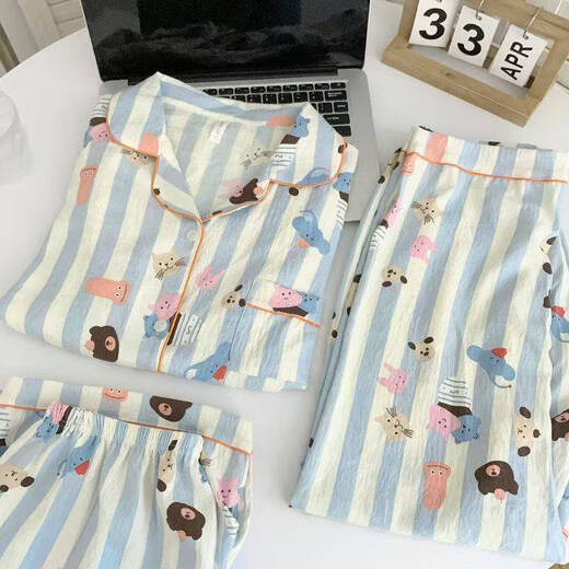 Yonghuan dreiteiliger Pyjamas für Frauen für die Kurzärärmelen-Hose 2025 Neues dünnes und süßes Frauenwolkenbaumwolle können außerhalb von 9913# Cloud-Baumwollbettbettblattstil (Quilt Cover 200*230 cm) getragen werden.