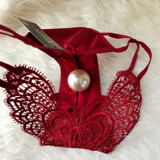 Customized imitation pearl underwear with one 4cm enlarged sexy T-string tight massage bead briefs, wine red plus 1 4cm M80-115Jin Jin is equal to 0.5kg