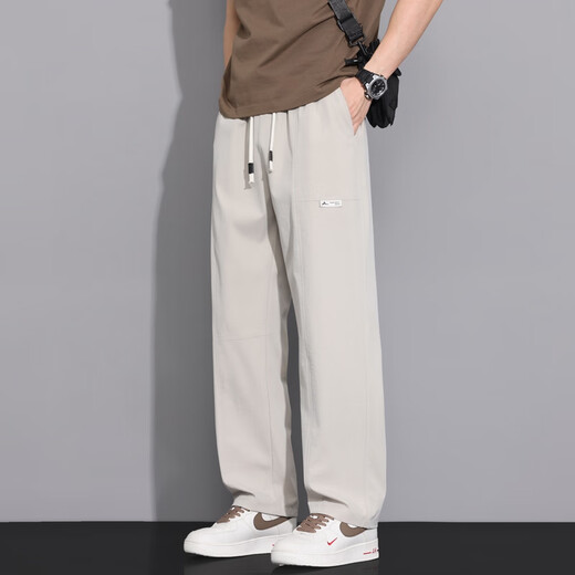 Mit reinen Yishion Ice Seidenhose 2025 Sommerdünne Marke Lose Sporthosen für Jungen, die schnell trocknen, dürftige lässige Hose 6630 Khaki + 6630 Black M 90-110Jin [Jin gleich 0,5 kg]