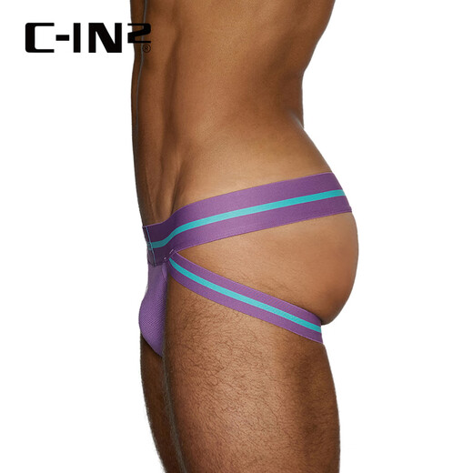 C-IN2 summer new men's mesh sports butt-exposed sexy U-convex low-waisted double thong pants for men 6825RT purple 505- 1 piece S suitable for 2 feet 1-2 feet 3 waist (28-30 size)