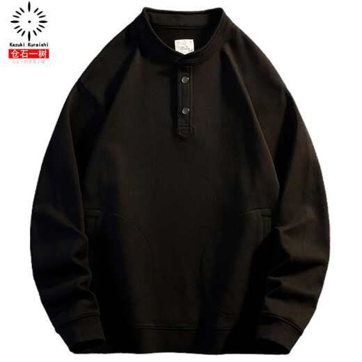 Kuraishi Kazuki Kuraishi Kazuki American retro loose heavy bottoming long-sleeved sweatshirt men's autumn and winter high-end Henley shirt top Army Green XL