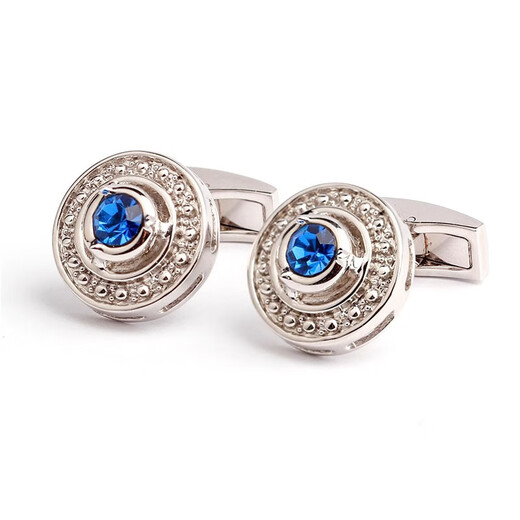 NOSSKISS水晶商务法式袖扣男士高档西装衬衫情人节礼物定制刻生日礼物送礼 银色黄钻礼盒装