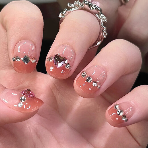 My Seven Days Internet Celebrity Wearing Armor Medium-Length White Bow Diamond Chain Sweet Nail Patch Removable Manicure BY1047 Crystal Purple Butterfly Glue Style