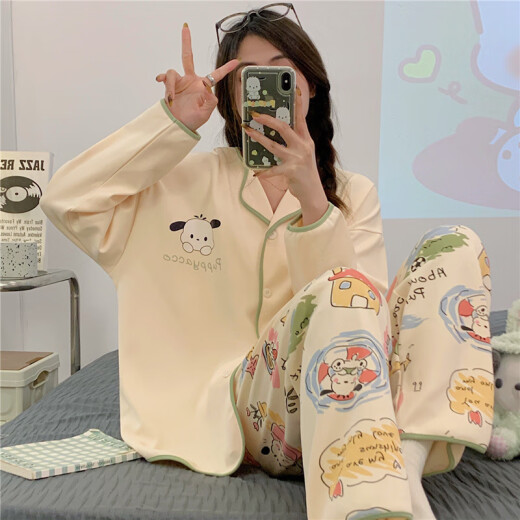 UKUHPKins风网红睡衣春秋款开衫薄款长袖长裤宽松公主风居家服套装 9207叮当猫 M 【建议80-100斤】