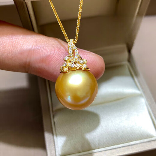 BuhesytDRJEFUN freshwater pearl natural thick gold South Sea gold bead pendant round strong light 18K gold inlaid diamond necklace 12-13mm
