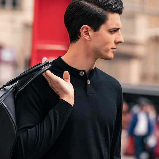 Mr. Bu Henry collar thin wool T-shirt spring and autumn long-sleeved wool sweater for men piano black L (175)