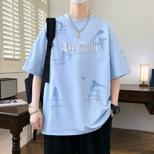 奥计青少年冰丝短袖T恤潮男2025新款学生帅气大童上衣 JTTZ---693米色 M 75至105斤