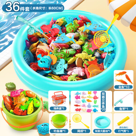 Qiaoqiaotu Kindermagnetischer Fischereispielzeugset aufblasbarer Pool kann Fisch schnappen, um Jungen und Mädchen Geburtstagsgeschenke 3-6-12 Jahre zu geben