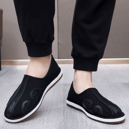 Inline lift autumn old Beijing cloth shoes men's retro Chinese style breathable, anti-odor and anti-slip handmade sprinkler shoes, layered bottomed Taoist old man shoes 13660 black 42