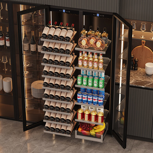BAIKAILUN double-door thermostatic wine cabinet with double-door door ultra-thin and can be embedded in the air-cooled frost-free thermostatic wine cabinet office home tea beverage liquor wine fruit preservation refrigerated display cabinet 2 meters dual temperature red wine with 274 bottles thin section
