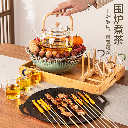 琦轩源围炉煮茶粗陶罐罐茶茶壶莲心电陶炉煮茶套装室内配件新中式 ZH-9712	莲心电陶炉(绿色)+不锈钢烤网(