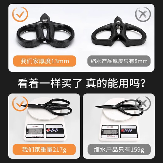PLYS Tijeras de cocina de acero inoxidable, tijeras especiales para huesos, tijeras multifuncionales para cortar huesos de carne y pescado, tijeras de alta dureza de grado alimenticio, tijeras de cocina de titanio negro, proceso de revestimiento de titanio