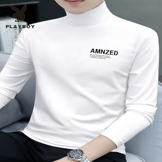 Playboy turtleneck bottoming shirt men's autumn and winter new pure cotton slim long-sleeved inner top men's high-quality printed T-shirt trendy dark floral gray 2XL 145-160Jin Jin equals 0.5 kg