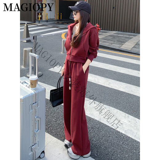 MAGIOPY国际奢侈高档品牌小个子显高休闲运动套装女春季洋气红色短款外套 红色两件套 S(100斤以内)