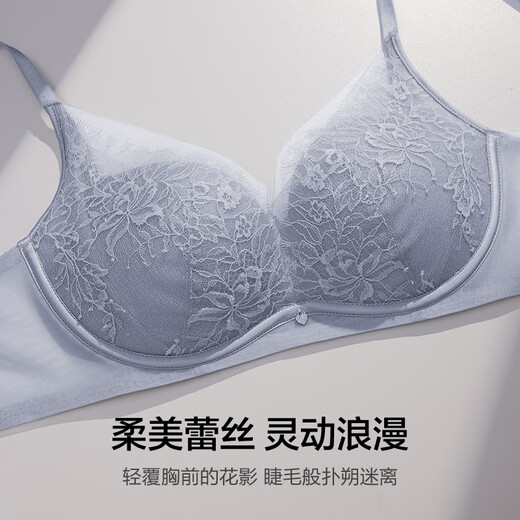 爱慕内衣女无钢圈小胸聚拢性感蕾丝网纱文胸AM17A761 经典黑400 80C