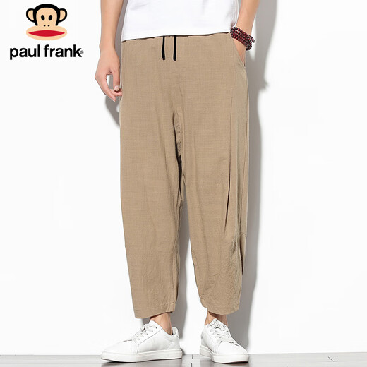 
Big Mouth Monkey (Paul Frank) nine-point pants for men summer loose casual pants for men cotton linen linen bloomers tied feet men's pants ginger 2XL