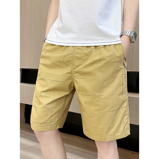 Dynamic North (DYNAMIC NORTH) brand men's men's five-point pants pure cotton summer thin trendy versatile shorts loose plaid beach mid-size pants yellow (2687) XL (recommended 100-125 Jin [Jin equals 0.5 kg])