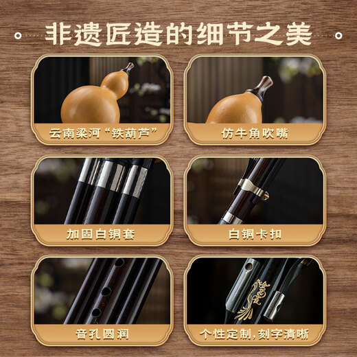 金孔雀乌木葫芦丝c调小学生专用初学者成年人降b调专业演奏级旗舰店乐器 【光面葫芦乌木音管】G调+赠品