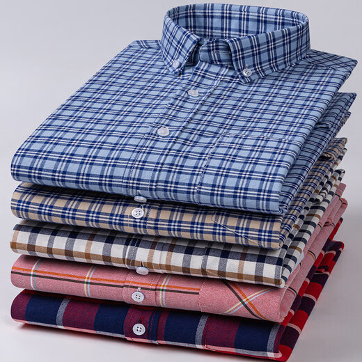 Spring and Autumn Pure Cotton Shirt Men's Long Sleeve Middle-aged Solid Color Dad Cotton Casual Men's Oxford Spun White Striped Shirt NJF-1801 39