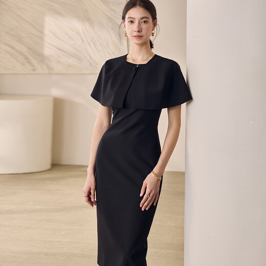 
ROEYSHOUSE Luoyi unique small shawl dress two-piece set 2025 summer new fashion slim fit set 12159 black L