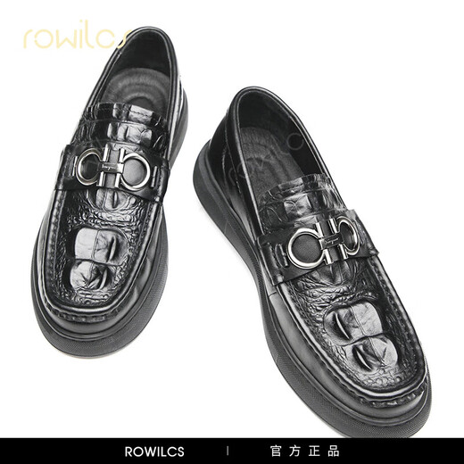 Rowilcs Marke Größere Dock-Schicht Cowide Beanie Herren Schuhe atmungsaktiven Loafer Fuß kleiner Größe Krokodilmuster Business Casual Schuhe Männer D6194-19B genäht, nicht Viscose 37