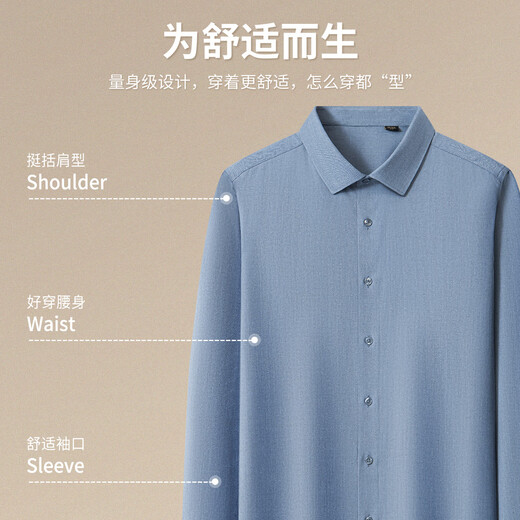 Hodo light luxury wool-containing machine washable and easy-care high-end long-sleeved shirt men's autumn and winter business casual shirt