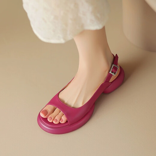 YRC Yierkang es muy hermoso ~ 2025 Sandalias versátiles informales de verano para mujeres Buces de pescado de color abierto Cake de esponja de pie a mitad y liviano Beige 35