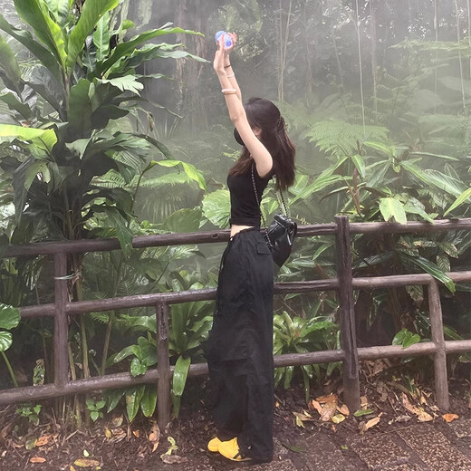 菲洛曼伞兵裤女黑色降落伞美式工装裤女夏季新款百搭薄款休闲裤阔腿抽绳 6630藏蓝色 XS 均码