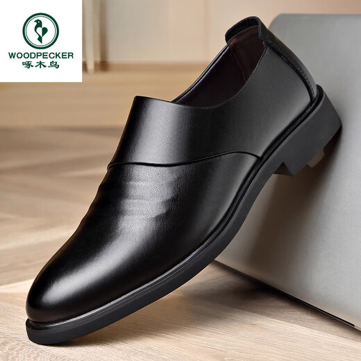 啄木鸟皮鞋男款夏季真品透气男士休闲商务正装内增高一脚蹬上班黑色德比 6189四季款黑色 38