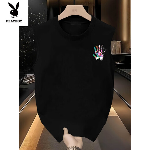 
Playboy (PLAYBOY) summer pure cotton loose large size vest men's trendy sweatshirt white [large picture of front left and back of vest K838 SAYHI S recommended 70-80Jin [Jin equals 0.5 kg]