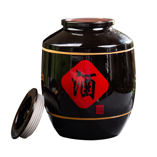 Special wine jar for long-term wine storage. Ceramic household 50 sealed 100 Jin Jin equals 0.5 kg. Wine soaking earthenware wine jar black wine vat. Water capacity 30 Jin Jin equals 0.5 kg. Black glaze with earthenware lid + with faucet.
