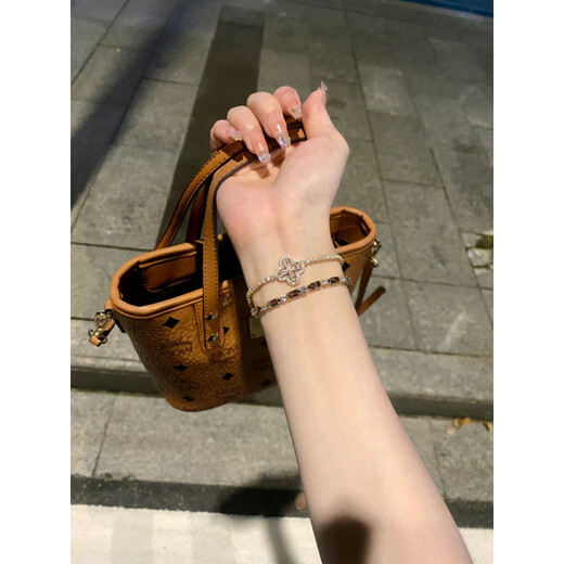 QUAMER super flash lucky four-leaf clover zircon bracelet women's light luxury flower ins stacking bracelet small four-leaf flower bracelet