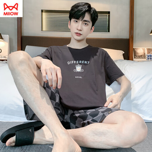 猫人（MiiOW）睡衣男夏季纯棉薄款短袖短裤可外穿休闲男士加大码凉感家居服套装 9928# L [建议100-120斤]