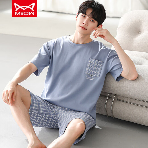 
Catman MIIOW summer pajamas men's modal thin short sleeve shorts casual plus size two pieces YS9717 L Recommended -130Jin [Jin equals 0.5 kg]
