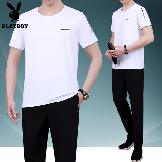 Playboy (Playboy Outdoor) Sommer Ice Seide Kurzärärmelte T-Shirt Herrenanzug 2025 neuer Stil mittleren und älterer Vatertags Sommer Sportbekleidung zweiteiliger JM869 Bean Green XL