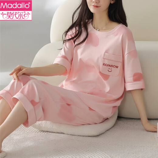 莫代尔睡衣女款夏季棉2025新款短袖韩版甜美夏款家居服夏天套装 9855 纯棉套装 M 建议80-100斤穿