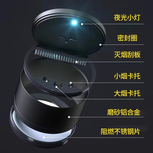 巫记车载烟灰缸多功能铝合金属创意有带盖夜光灯内装饰汽车用品防飞灰 保时捷帕拉梅拉卡宴macan 718 长款 高95mm直径70mm