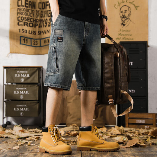 
JEEP SPIRIT high-end American casual loose retro multi-pocket denim shorts men's 5-minute summer thin cool-sensing five-quarter pants 9926 blue 29 suitable for 105-115Jin [Jin equals 0.5 kg]