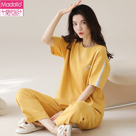 莫代尔女士短袖睡衣套装长裤夏季纯棉家居服纯棉可外穿薄款夏天卡通 Y9719 M (建议75-95斤)