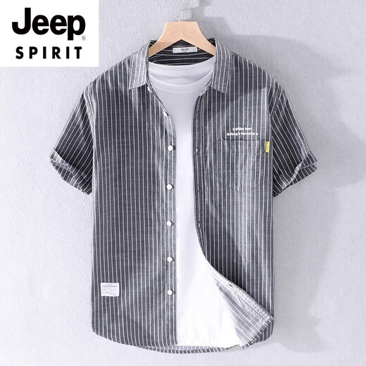
JEEP SPIRIT Men's Striped Short Sleeve Shirt Summer Thin Loose Top Japanese Trendy Cotton Casual Half Sleeve Shirt 9721 White M Jin [Jin equals 0.5 kg] About