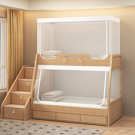 Yalu Mosquito Net for Home Bedroom 2025 New Full-cover Baby Bed, Installation-free, Anti-fall, Full Bottom Baby No Bracket Needed, All-Inclusive Simple Simple Baby Bed Mosquito Net - Dust-proof Top 150cm*190cm*100cm, Lower Bunk Single Door