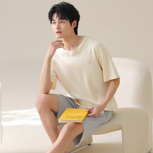 七匹狼（SEPTWOLVES）2025新款男士睡衣夏季纯棉薄款短袖休闲加大码家居服套装可外穿男 13603 L (100-120斤)